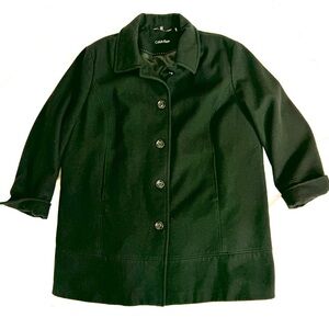 Calvin Klein Women Size 3X Black Wool Pea Coat Hip Length Front Pockets